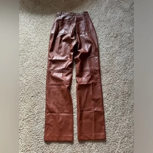 House Of CB Inaya Vegan Faux Leather Brown Trouser Pants size small